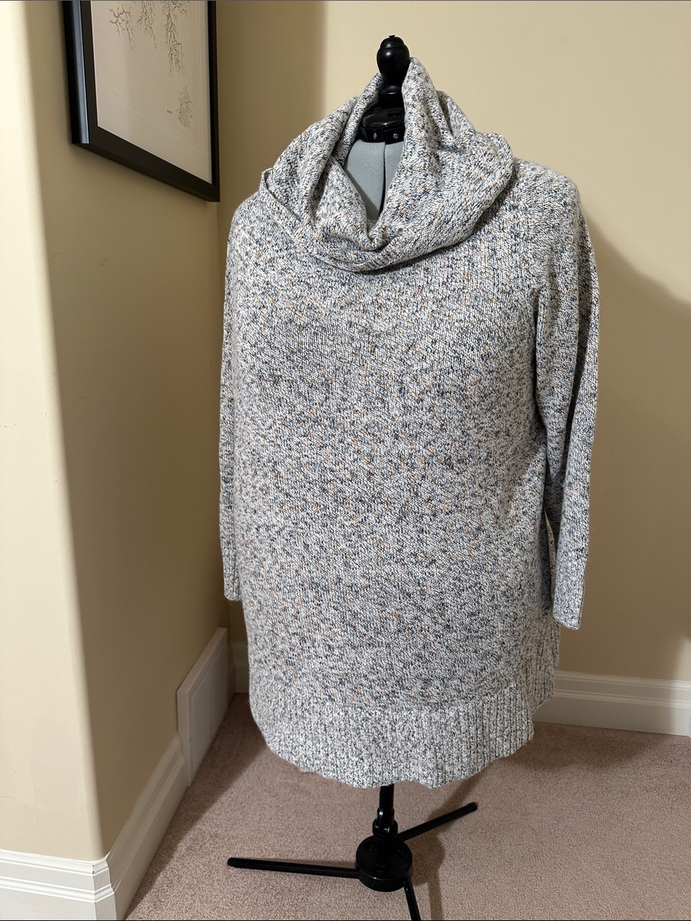 Spaced-Stitch Cowl Neck Sweater - Heathered Light Grey